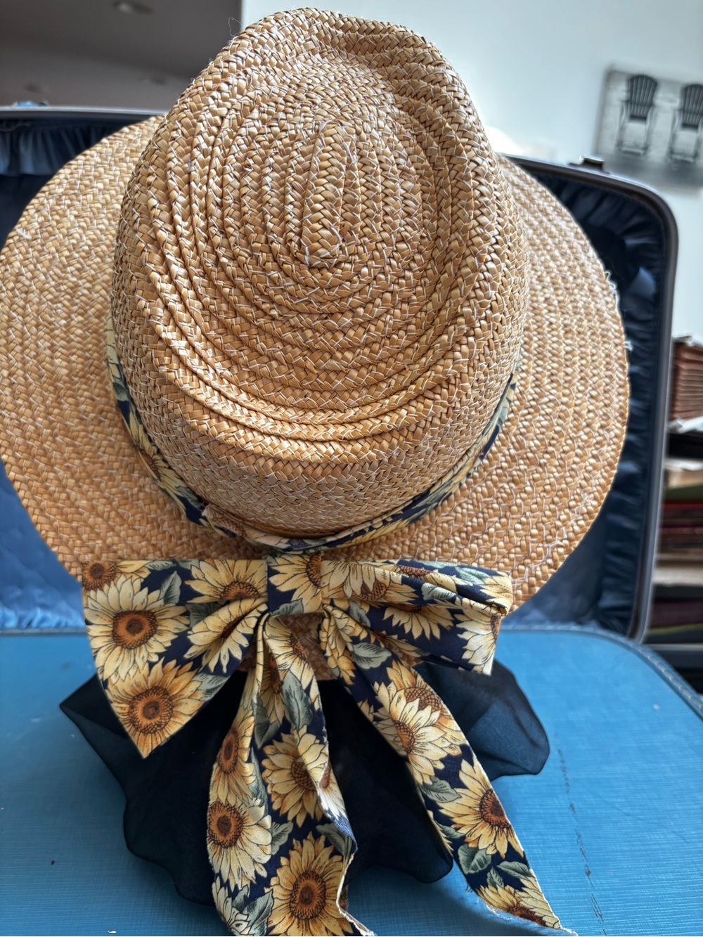 Women’s Sun Straw Hat with Sunflower Bow - kangol designs made in USA